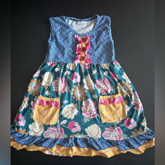 Floral Boutique Kids Dress With Pockets - Picture 1 of 5